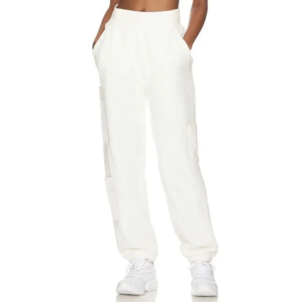 ALO Yoga Micro Sherpa Solstice Sweatpants Ivory White Cargo Joggers S